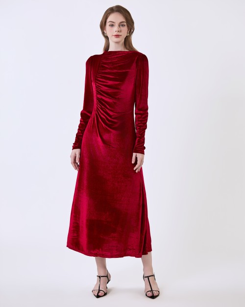 G-Red Woven Flared Dress